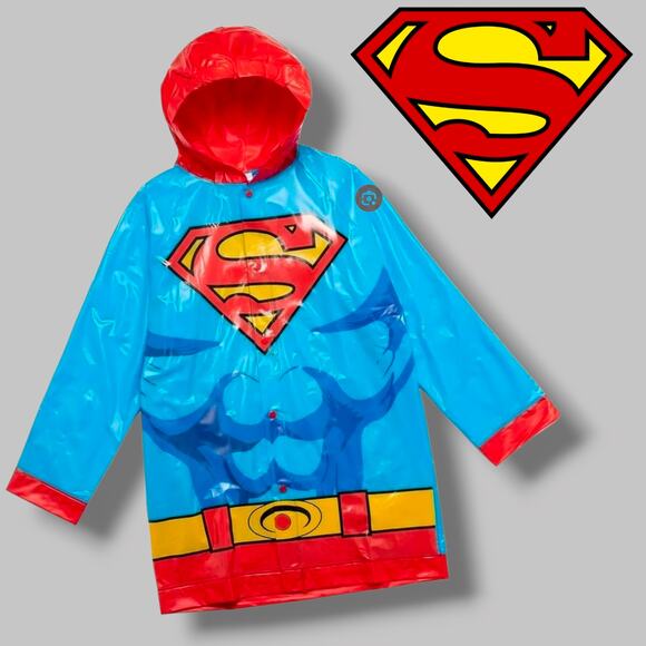 DC Comics Boys’ Superman Raincoat with Detachable Cape Size 7/8, Blue & Red New - Picture 8 of 8